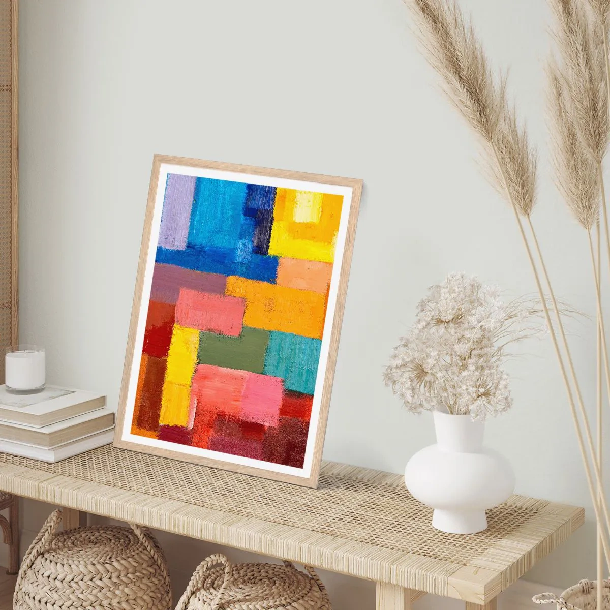 Plakat i ramme af lyst egetræ - Hver især forskellige, alle farverige - 70x100 cm