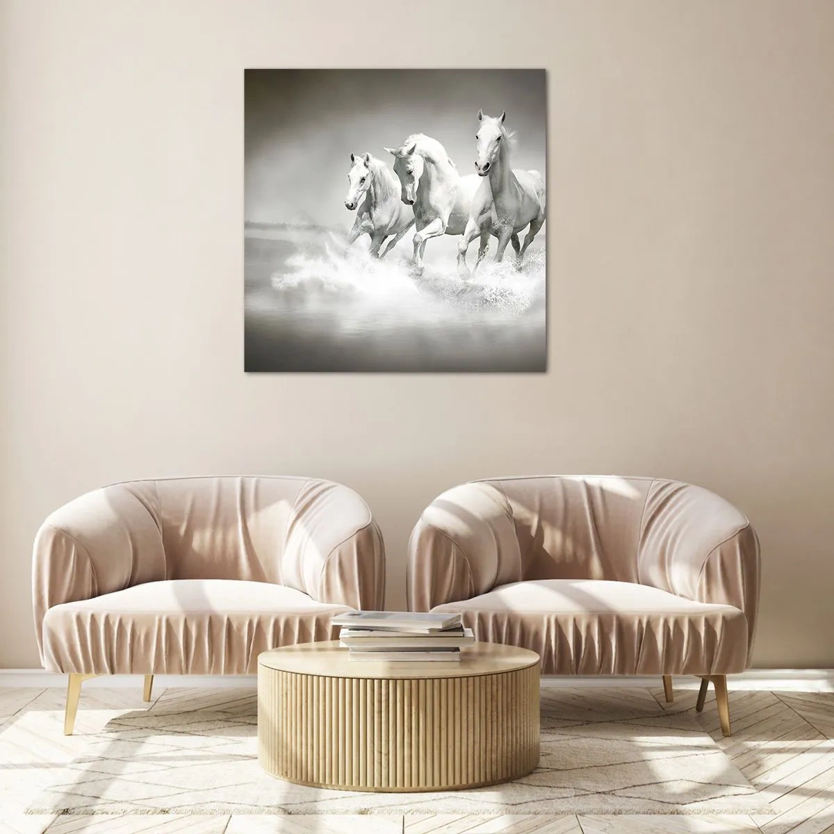 Billede på glas - Hvid galskab - 70x70 cm