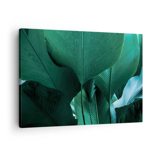 Lærredstryk - Billede på lærred - Grønne blade i en minimalistisk komposition - 70x50cm - Mod lyset - Moderne vægdekoration til stue og soveværelse ARTTOR