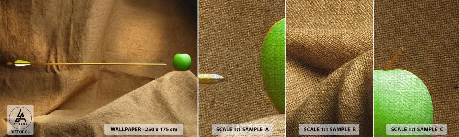 Prøve Fototapet Premium Canvas - Påkald William Tell's ånd - Grafik, Abstraktion, Bueskydning pil - 100x30 cm