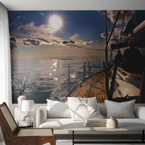 Fototapet Selvklæbende Deluxe Sticker - Under sejl mod solen - Nautisk, Yacht, Hav - 100x70 cm