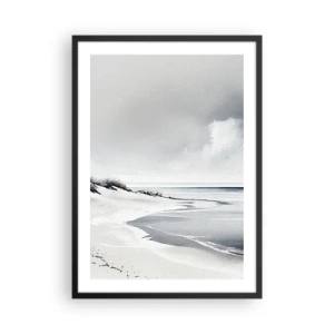 Plakat i sort ramme - En minimalistisk strand i grå nuancer - 50x70cm - Altid sammen - Moderne vægdekoration til stue og soveværelse ARTTOR