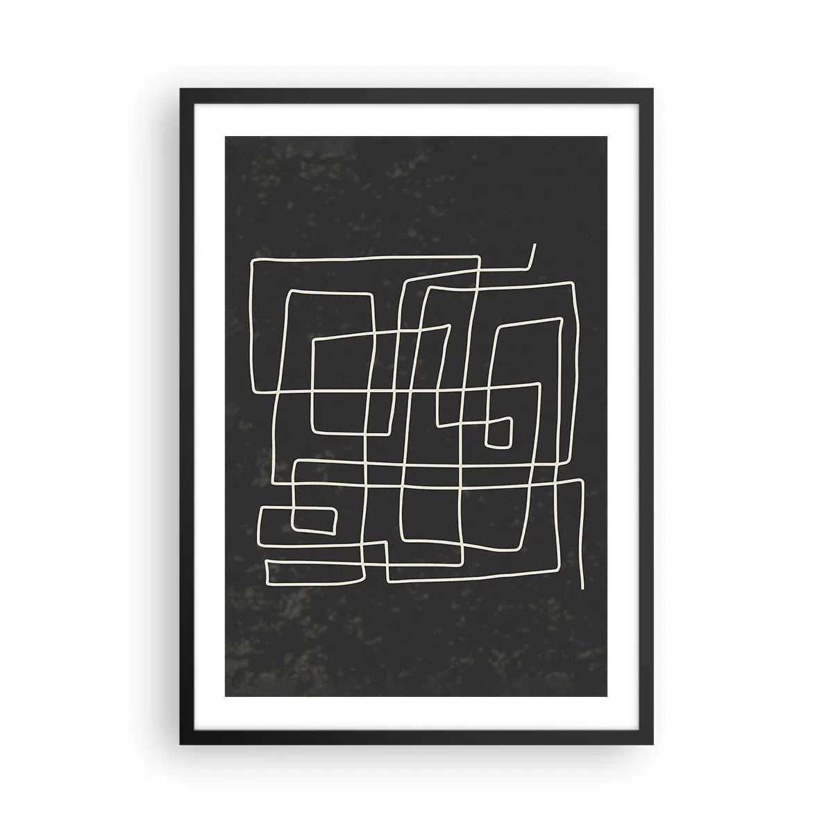 Plakat i sort ramme - Geometrisk abstraktion på en sort baggrund - 50x70cm - Ikke helt så enkel - Moderne vægdekoration til stue og soveværelse ARTTOR