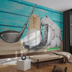 Fototapet Selvklæbende Deluxe Sticker - Alt er klar - Golf, Sport, Golfspillersko - 500x350 cm