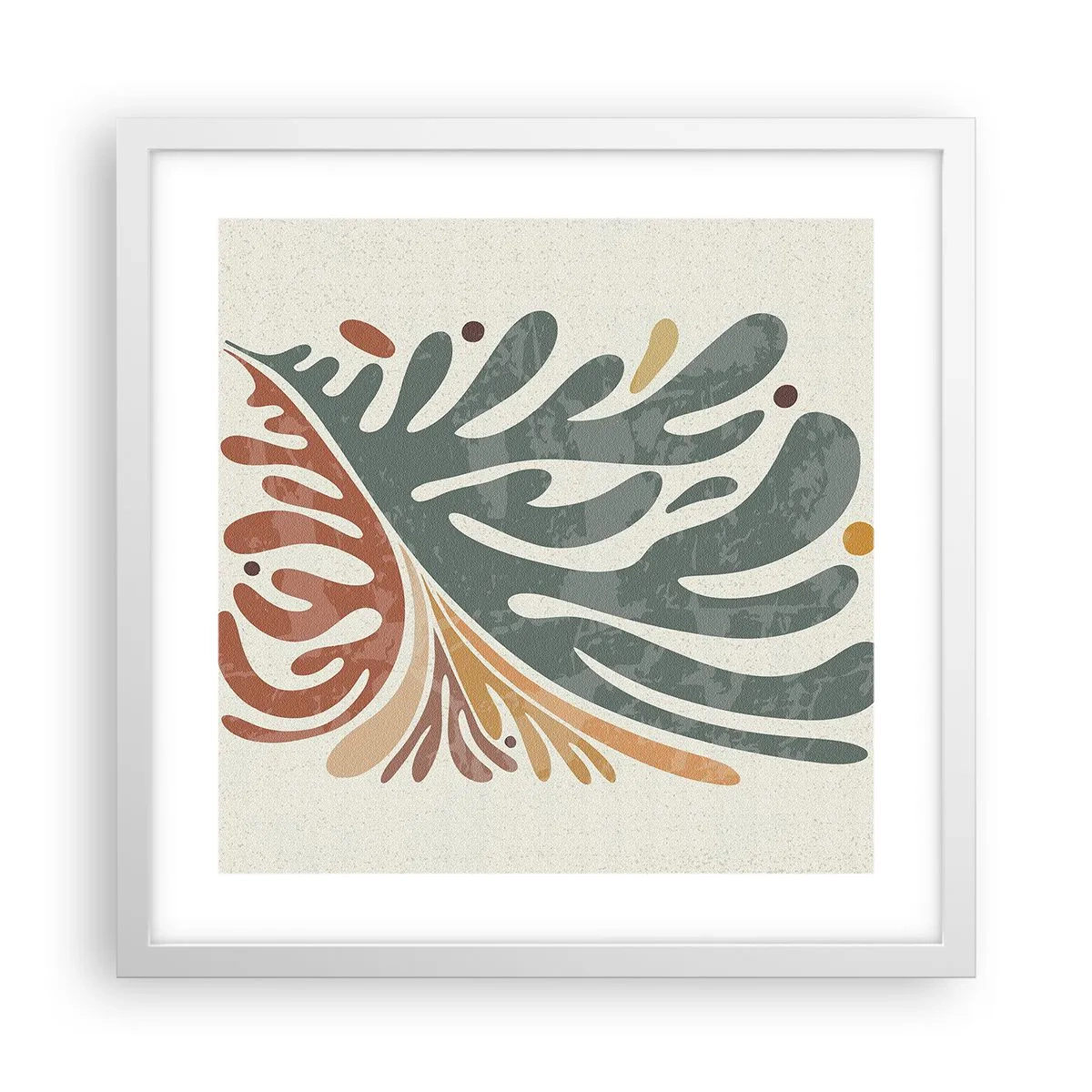 Plakat i hvid ramme - Flerfarvet blad - 40x40 cm