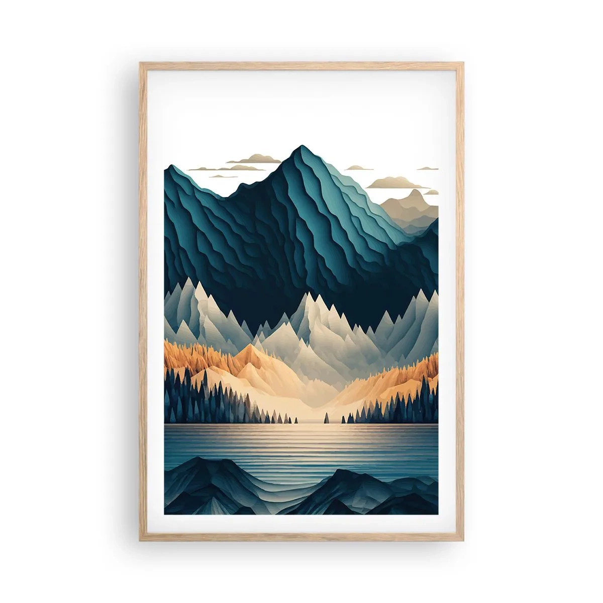 Plakat i ramme af lyst egetræ - Perfekt bjerglandskab - 61x91 cm