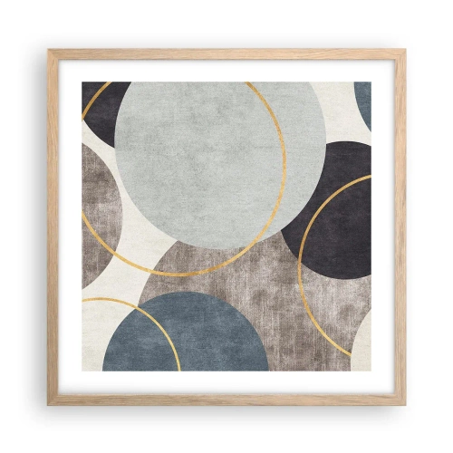 Plakat i ramme af lyst egetræ - Hjul efter hjul - 50x50 cm