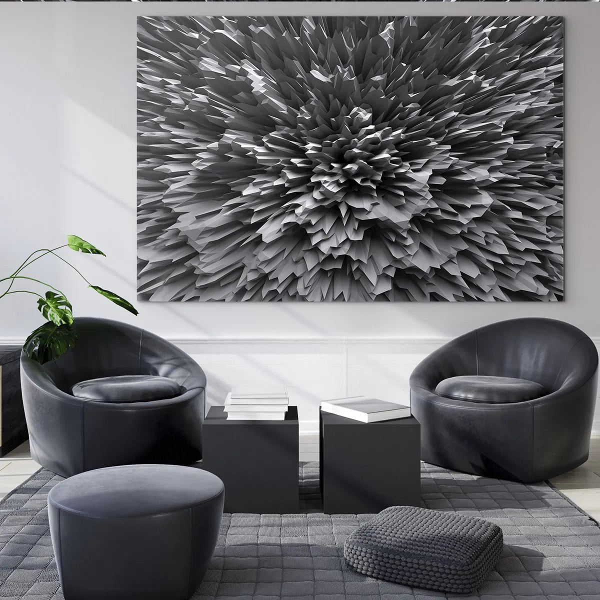 Billede på glas - Abstrakt sort-hvid 3D-struktur med skarpe kanter - 70x50cm - Det kan ikke blive skarpere end dette - Moderne vægdekoration til stue og soveværelse ARTTOR