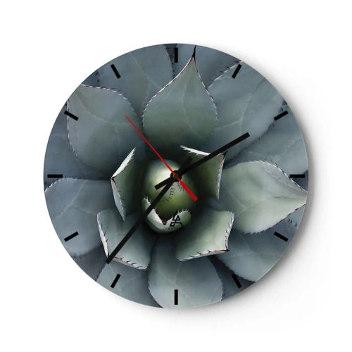Vægur, Uret - Et nærbillede af den geometriske opstilling af agaveblade. - 30x30cm - Lokkemad og advarsler - Moderne vægdekoration til stue, køkken og soveværelse ARTTOR