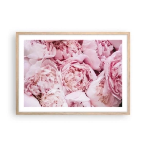 Plakat i ramme af lyst egetræ - Hyggeligt og velduftende - 70x50 cm