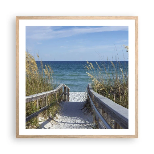 Plakat i ramme af lyst egetræ - I solen, i vinden - 60x60 cm