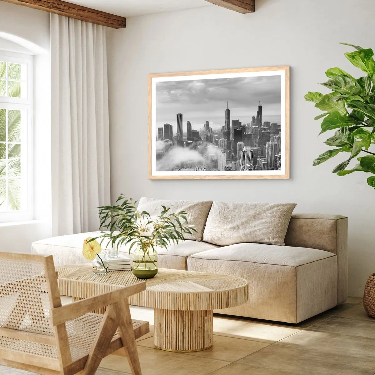Plakat i ramme af lyst egetræ - Amerikansk landskab - 100x70 cm
