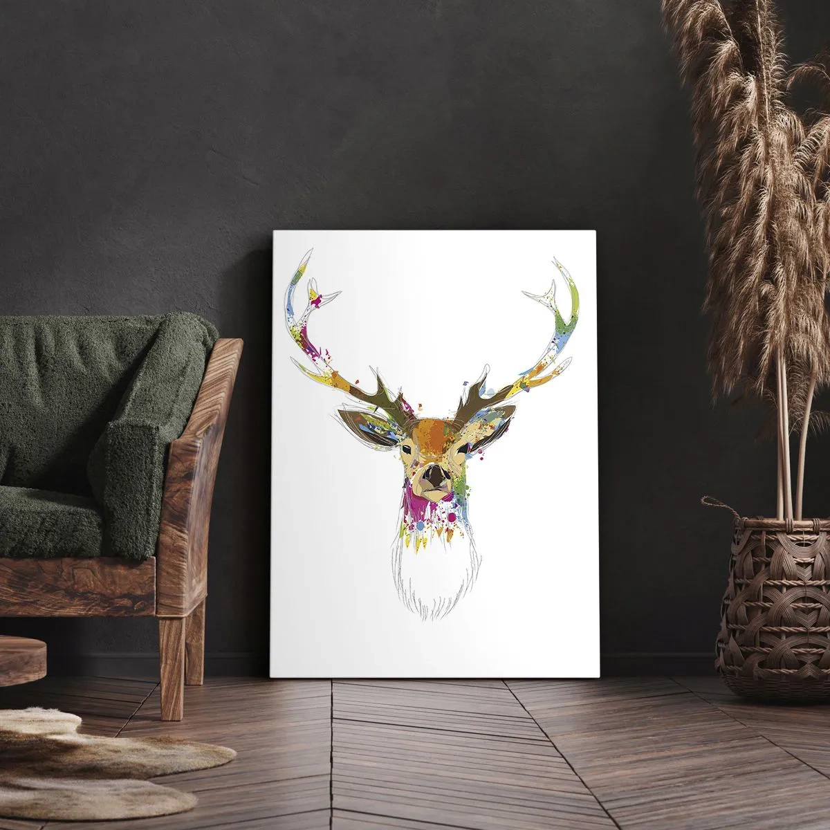 Lærredstryk - Billede på lærred - Blid kronhjort badet i farver - 50x70 cm