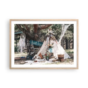 Plakat i ramme af lyst egetræ - Make love… - 70x50 cm