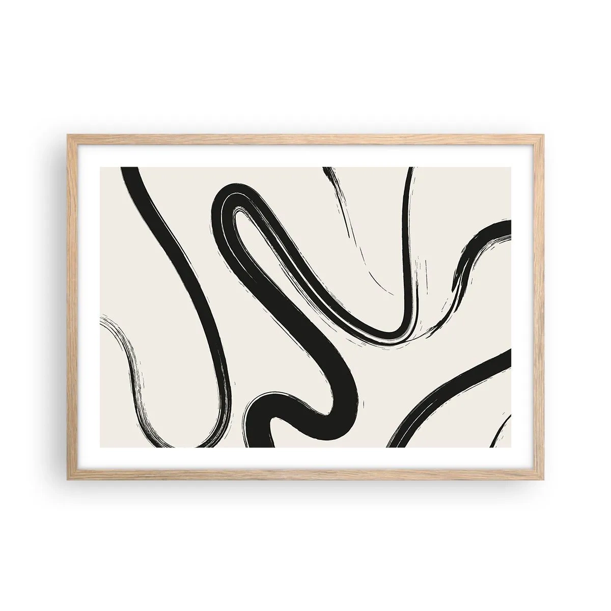 Plakat i ramme af lyst egetræ - Sort og hvid fantasifuldhed - 70x50 cm