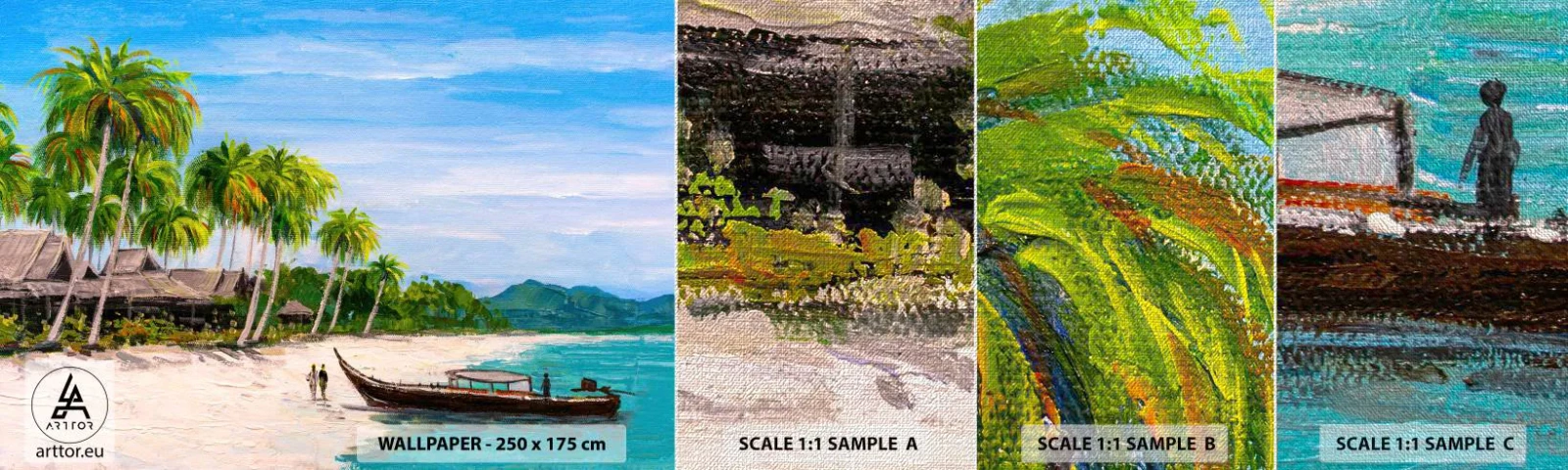 Prøve Fototapet Premium Canvas - En eksotisk drøm - Strand, Eksotisme, Palmer - 100x30 cm