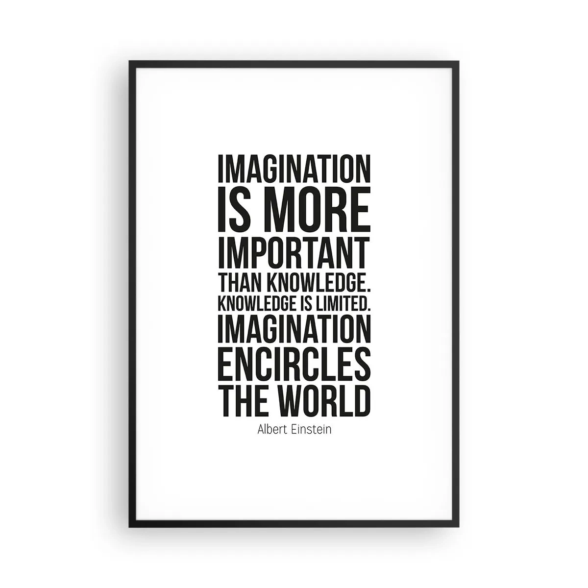Plakat i sort ramme - Einstein om fantasiens kraft - 70x100 cm