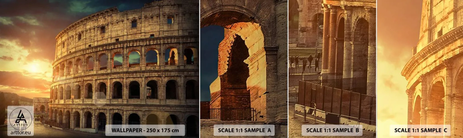 Prøve Fototapet Selvklæbende Deluxe Sticker - Kolossalt indtryk - Colosseum, Rom, Arkitektur - 100x30 cm