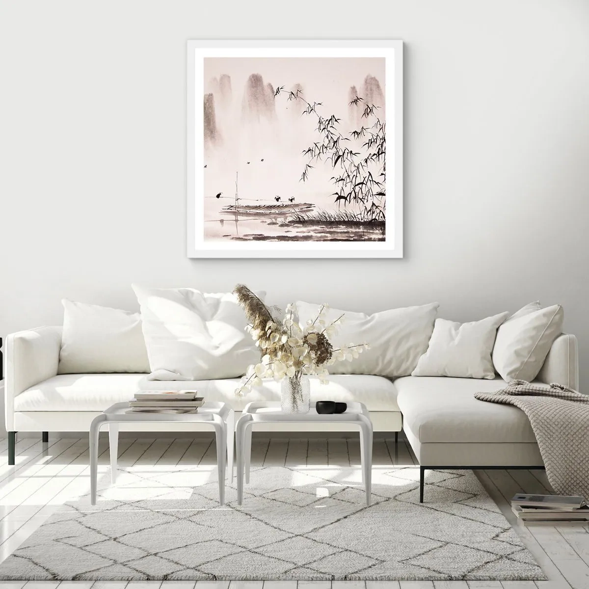 Plakat i hvid ramme - Stilhed i rismarkerne - 30x30 cm