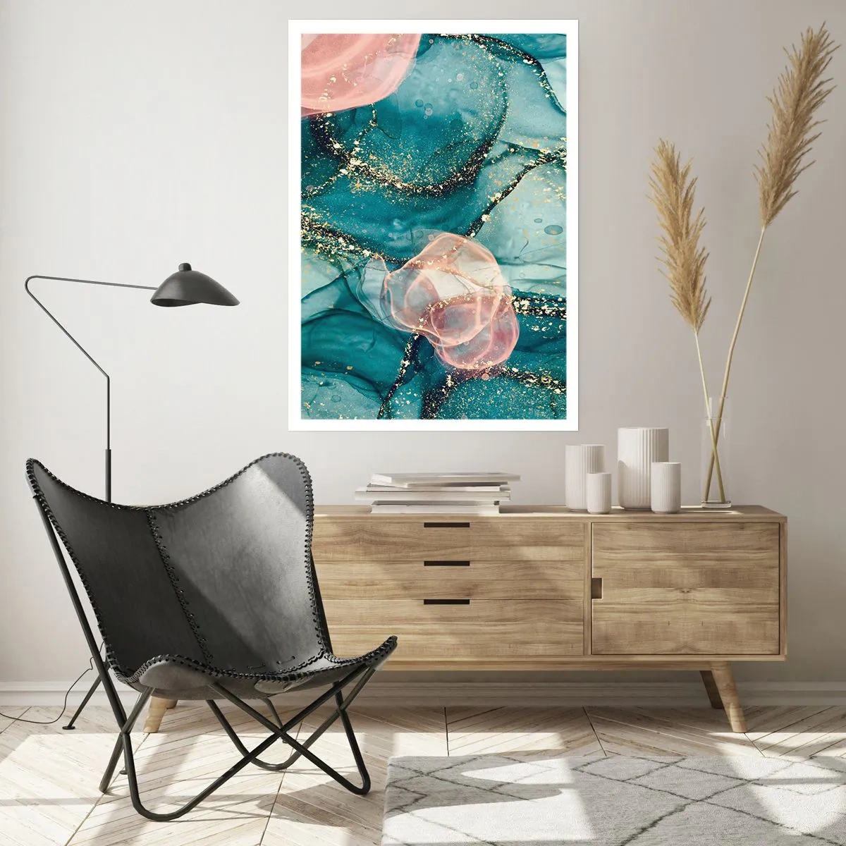 Plakat - Silkeblå, tyl lyserød - 70x100 cm
