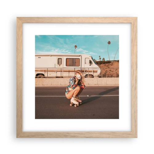 Plakat i ramme af lyst egetræ - Smil, tak! - 30x30 cm