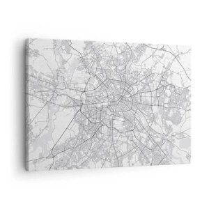 Lærredstryk - Billede på lærred - Detaljeret sort-hvidt bykort - 70x50cm - Berlins blomst - Moderne vægdekoration til stue og soveværelse ARTTOR