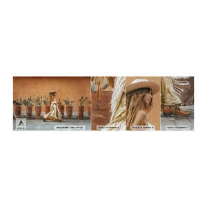 Prøve Fototapet Premium Canvas - I en hippieagtig stil - Boho, Kvinde, Kaktusser - 100x30 cm