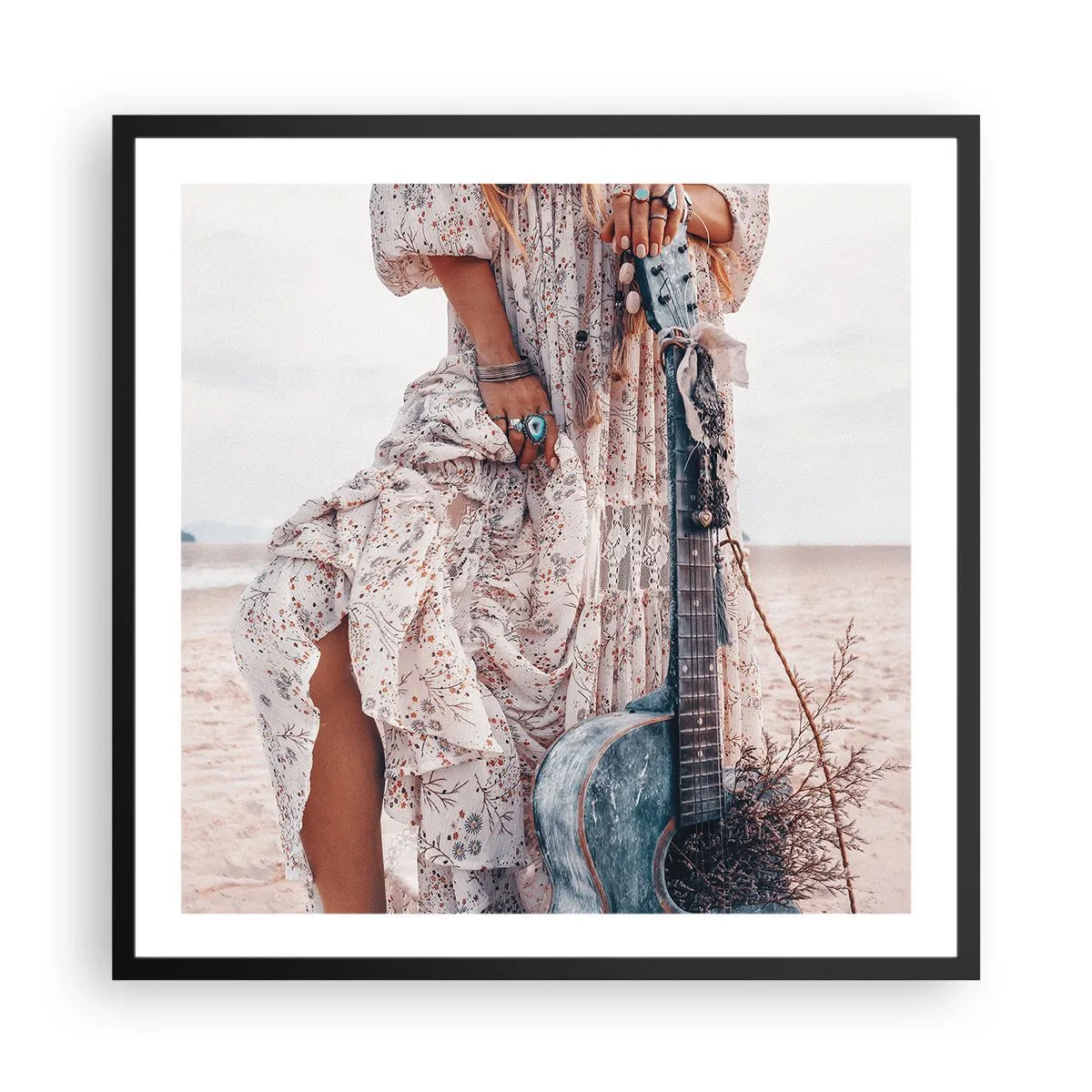 Plakat i sort ramme - Børn blomster på vej - 60x60 cm