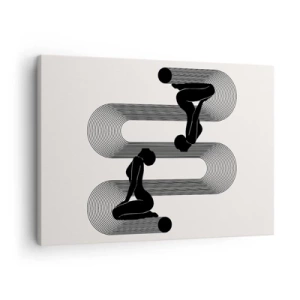 Lærredstryk - Billede på lærred - Sorte silhuetter med geometriske linjer på en lys baggrund - 70x50cm - Sensuel symmetri - Moderne vægdekoration til stue og soveværelse ARTTOR