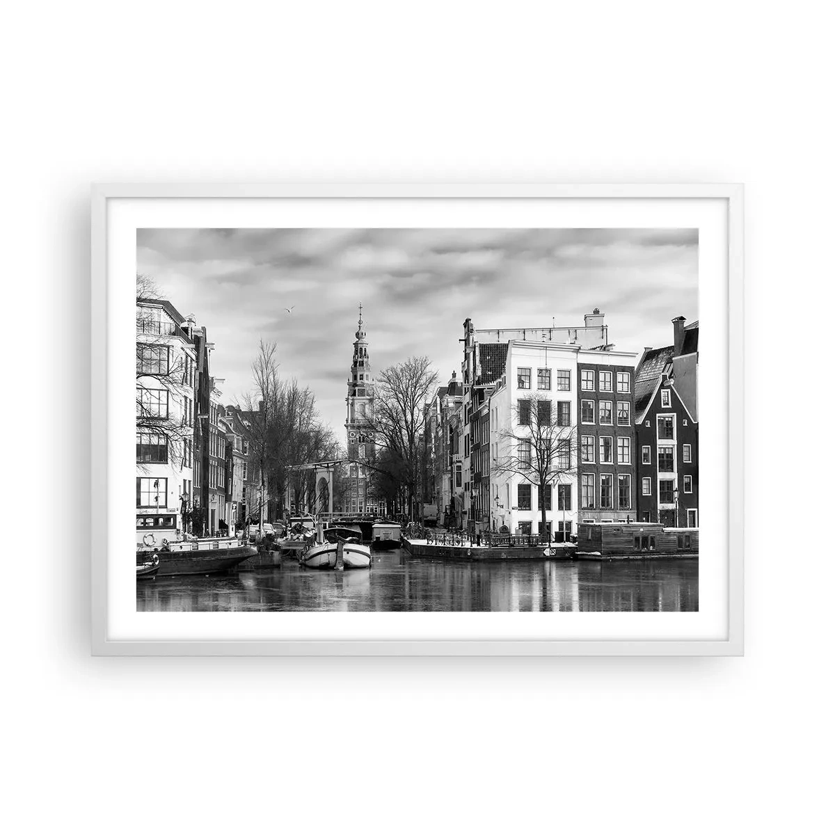 Plakat i hvid ramme - Amsterdam stemning - 70x50 cm