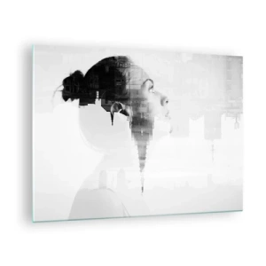 Billede på glas - Silhuet af en kvinde med arkitektoniske elementer i baggrunden - 70x50cm - På begge sider af glasset - Moderne vægdekoration til stue og soveværelse ARTTOR
