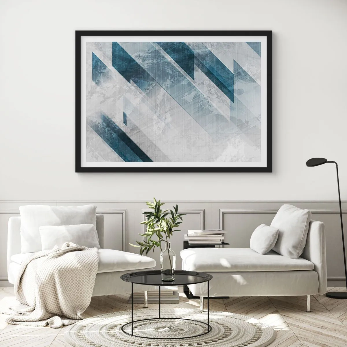 Plakat i sort ramme - Rumlig komposition - bevægelse af gråtoner - 70x50 cm