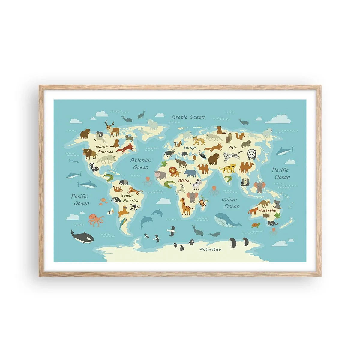 Plakat i ramme af lyst egetræ - Gode naboer - 91x61 cm