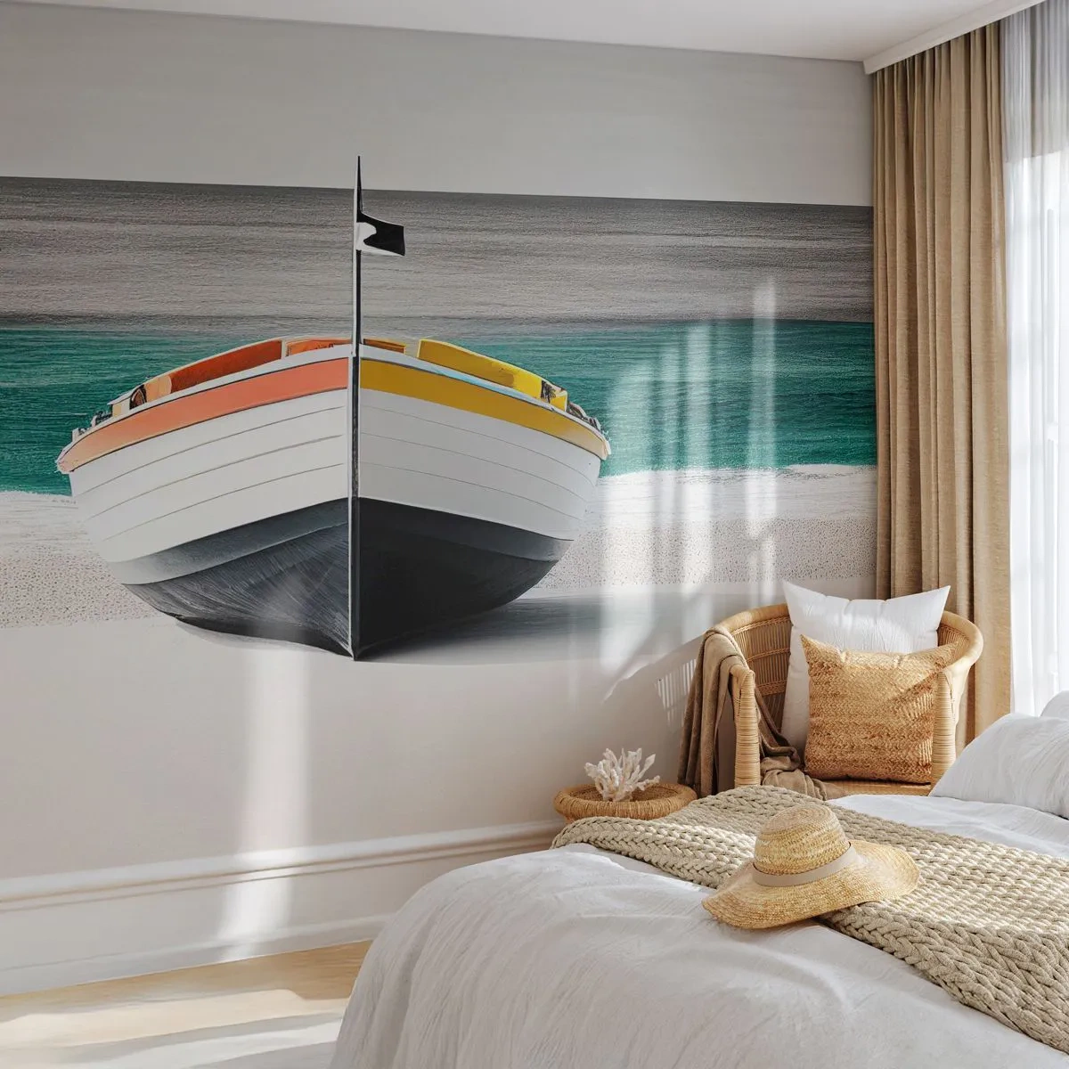 Fototapet Premium Sand - På sin plads - Båd, Hav, Ved havet - 100x70 cm