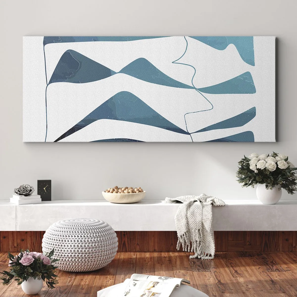 Lærredstryk - Billede på lærred - Abstraktion: en turkis sammensætning - 100x40 cm