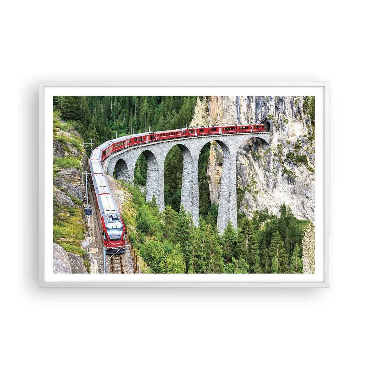 Plakat i hvid ramme - Udsigt over bjergene til gengæld - 100x70 cm