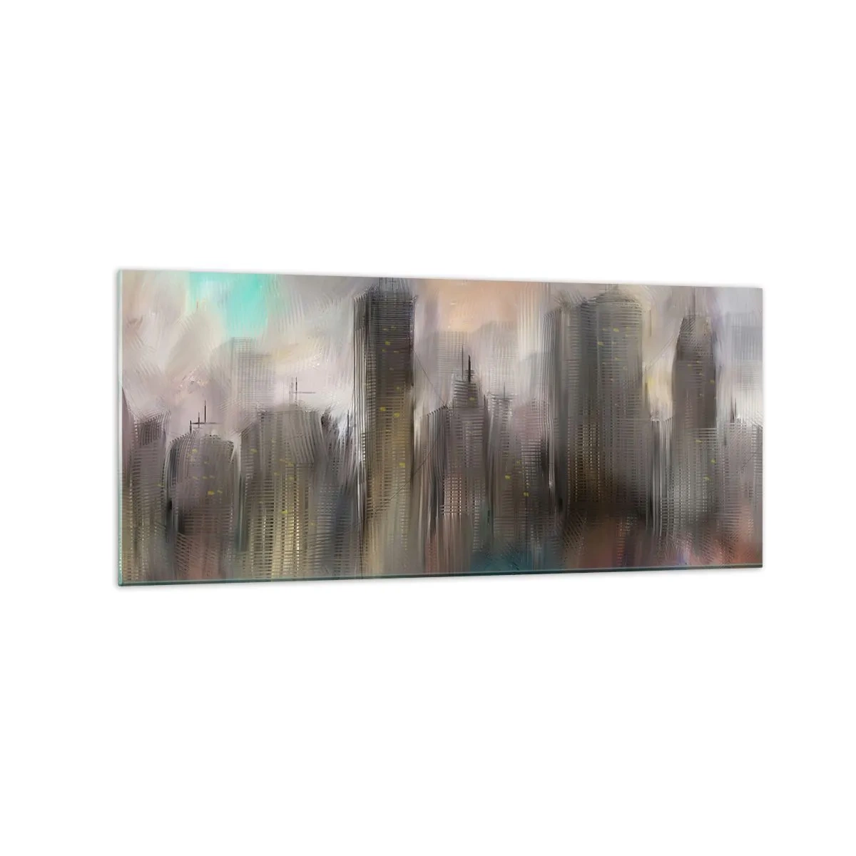 Billede på glas - En sammensætning af stål, sten og tåge - 120x50 cm
