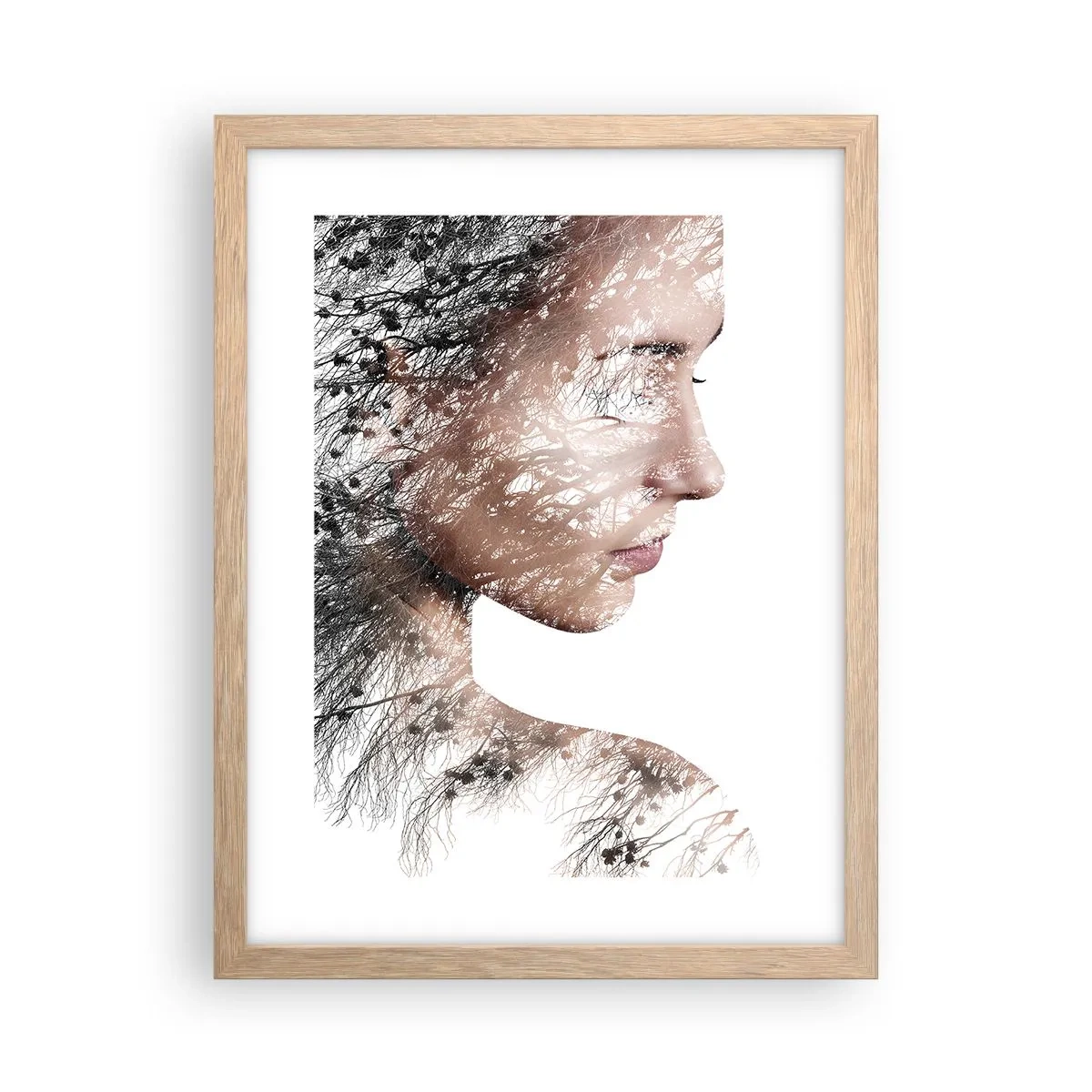 Plakat i ramme af lyst egetræ - Skovens ånd - 30x40 cm