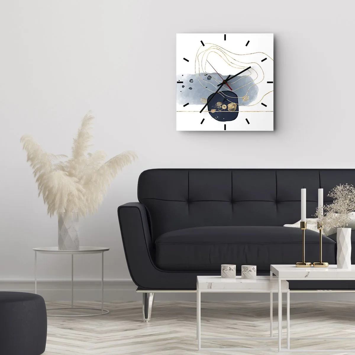 Vægur, Uret - Blå-gylden fantasi - 40x40 cm