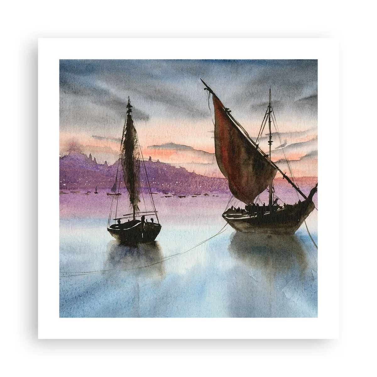 Plakat - Aften i havnen - 50x50 cm