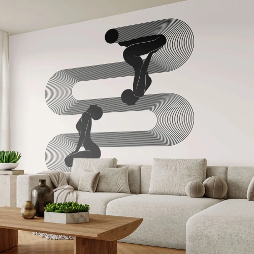Fototapet Standard Eco - Sort-hvid grafik af en kvindelig silhuet i symmetri - 100x70cm - Sensuel symmetri - Moderne vægdekoration til stue og soveværelse ARTTOR