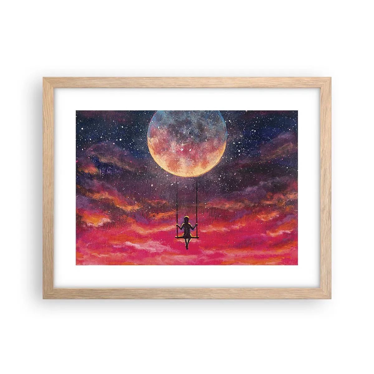 Plakat i ramme af lyst egetræ - Glæd dig i skyerne - 40x30 cm