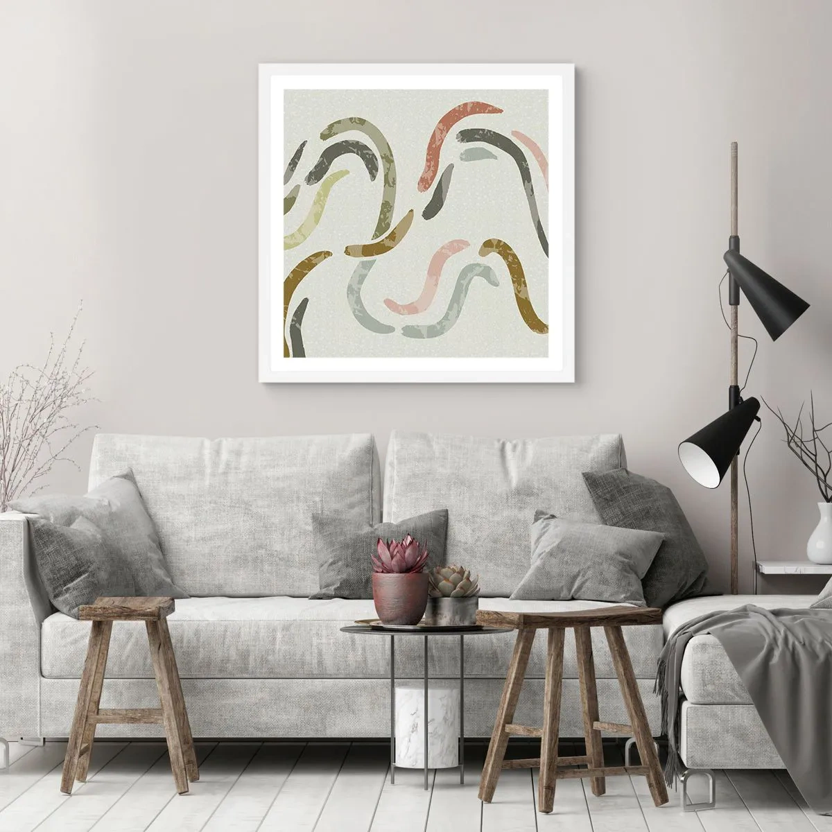 Plakat i hvid ramme - Abstraktionens glade dans - 60x60 cm