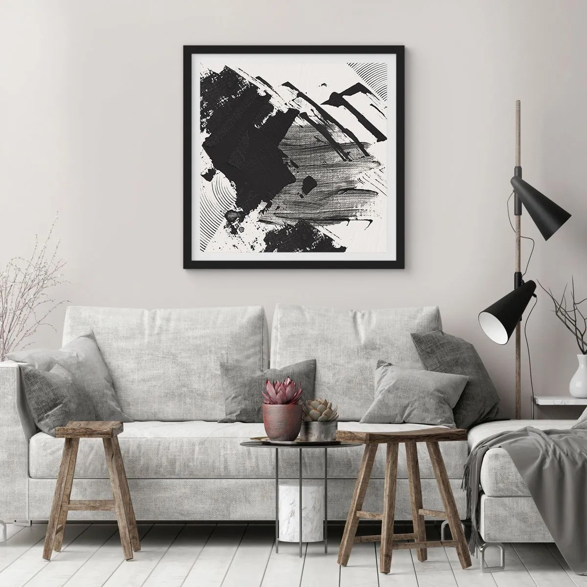 Plakat i sort ramme - Abstraktion - det sortes udtryk - 30x30 cm
