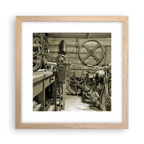 Plakat i ramme af lyst egetræ - I onkel Wladeks skur - 30x30 cm