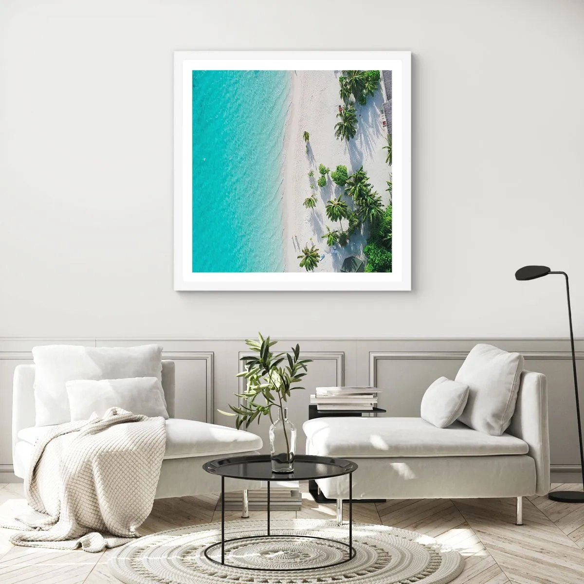 Plakat i hvid ramme - Ferie i paradis - 60x60 cm