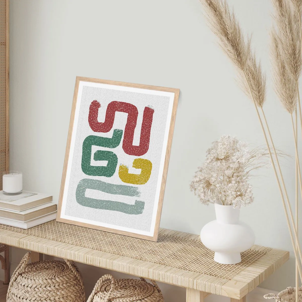 Plakat i ramme af lyst egetræ - På et ukendt sprog - 70x100 cm