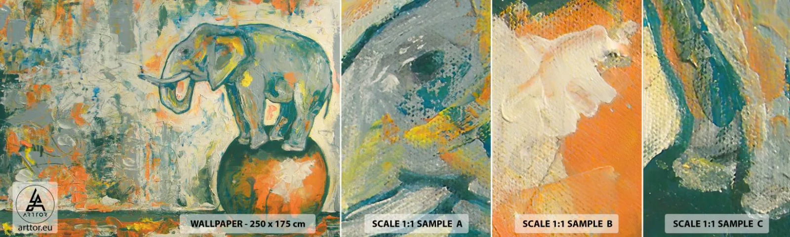 Fototapet Prøve Standard Eco - Længe leve cirkusset! - Abstraktion, Elefant, Cirkus - 100x30 cm