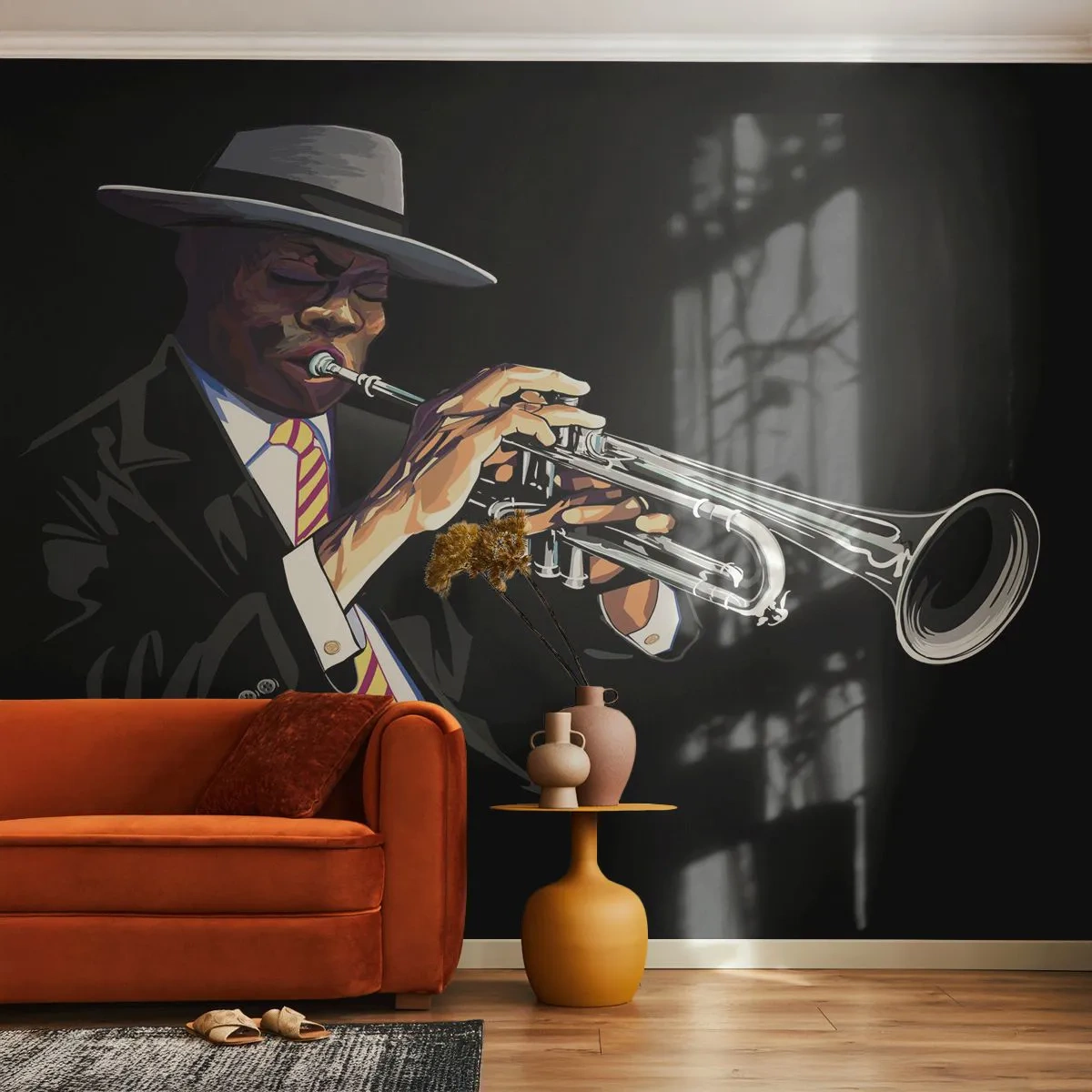 Fototapet Premium Sand - Gammeldags charme - musik, Jazz, Trompet - 100x70 cm
