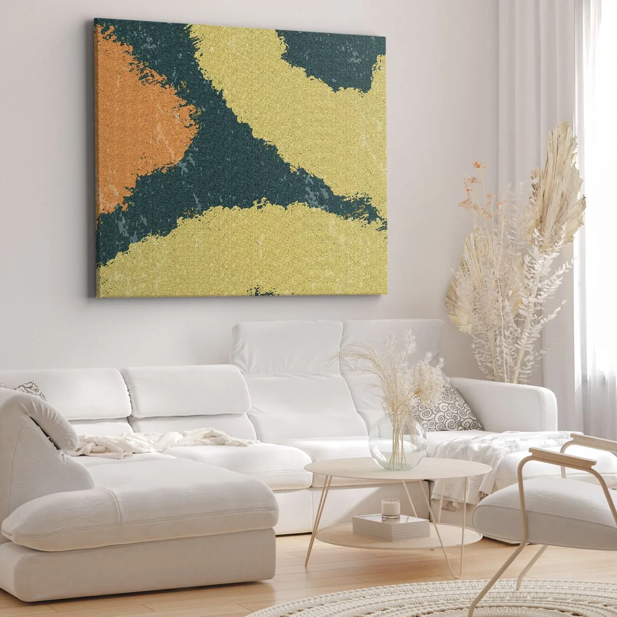 Lærredstryk - Billede på lærred - Abstrakte pletter i jordnære og grønne farver - 70x50cm - Abstraktion - i slowmotion - Moderne vægdekoration til stue og soveværelse ARTTOR